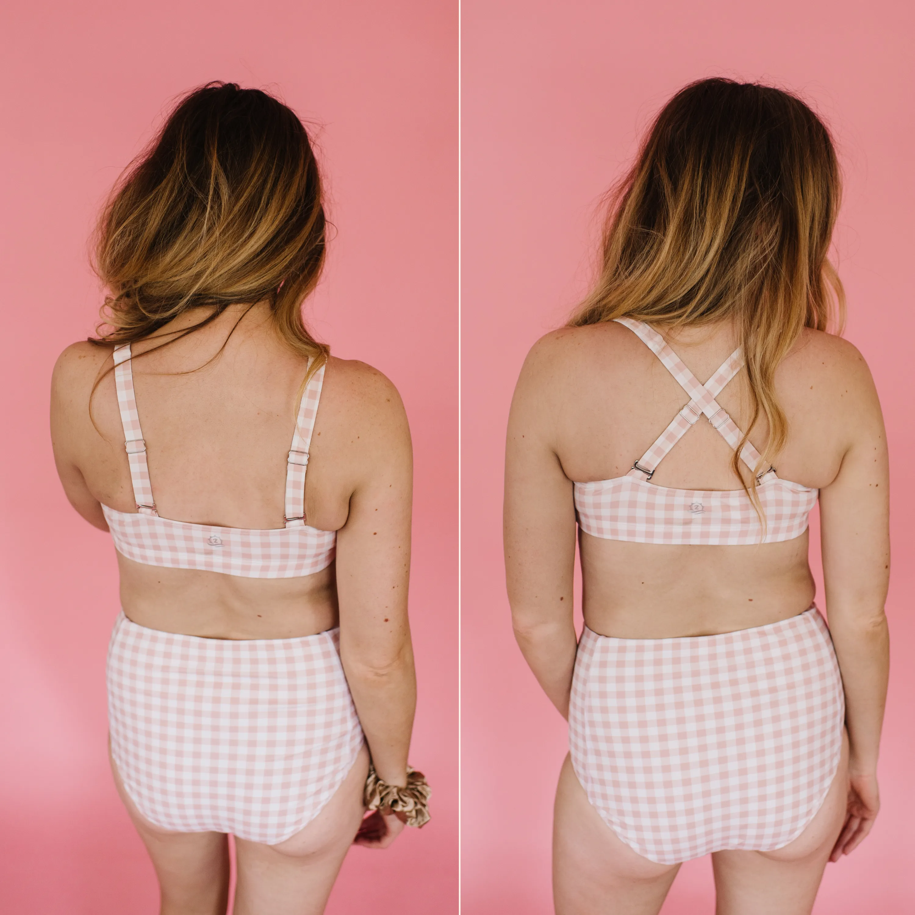 Women's Scoop Neck Bikini Top | "Pink Gingham"