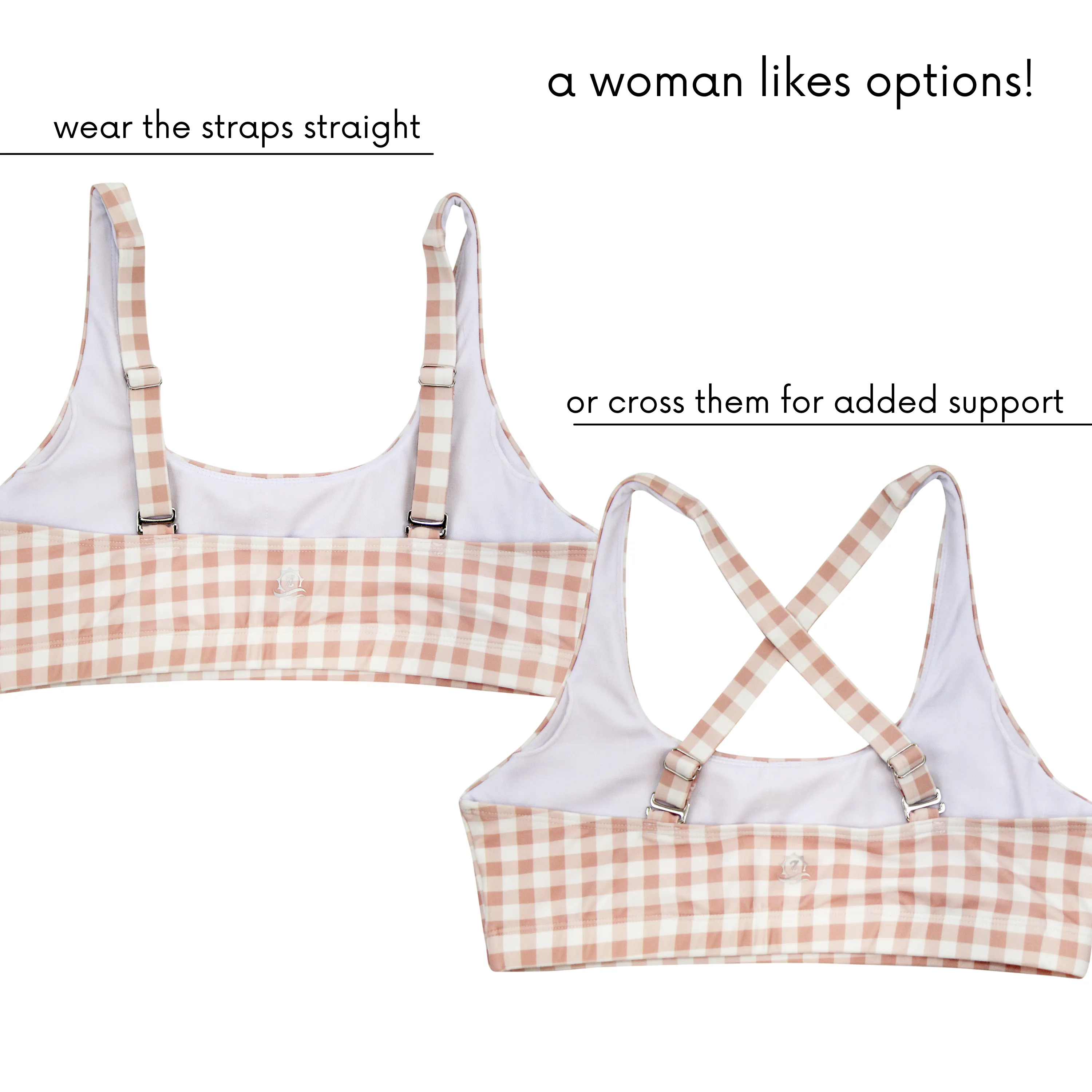 Women's Scoop Neck Bikini Top | "Pink Gingham"