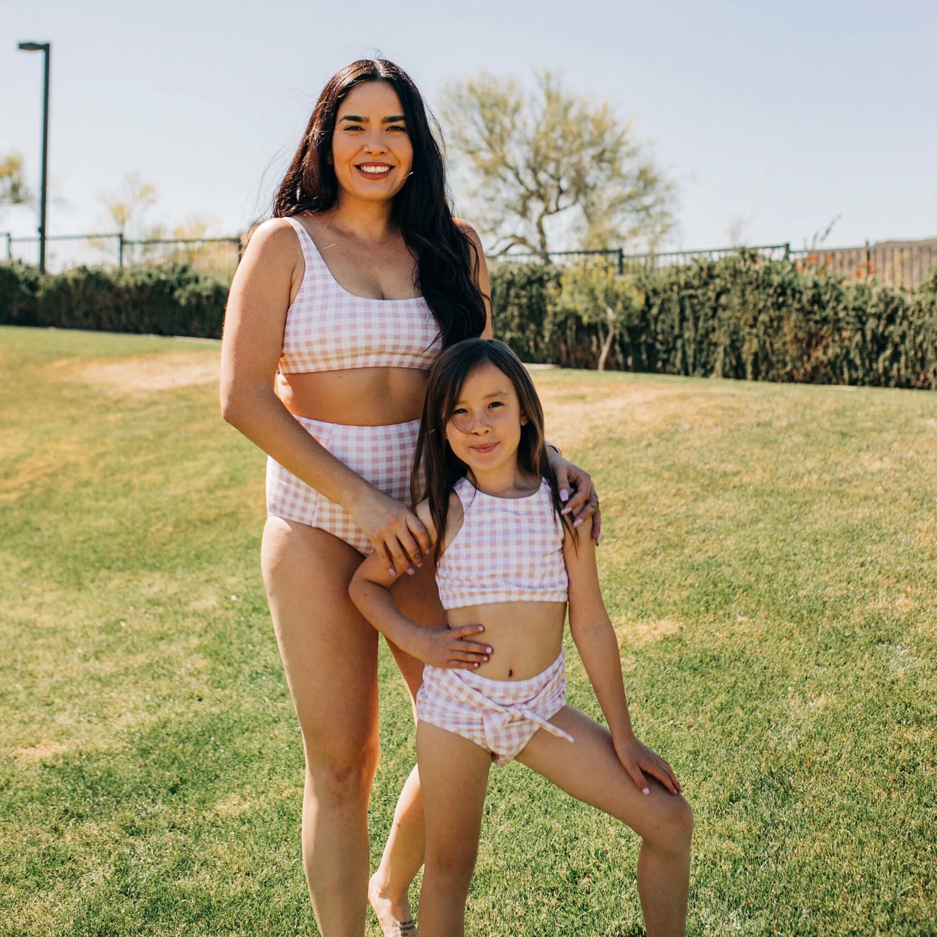 Women's Scoop Neck Bikini Top | "Pink Gingham"